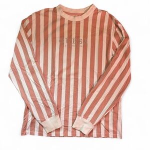 Guess pink and white stripped long sleeve size small